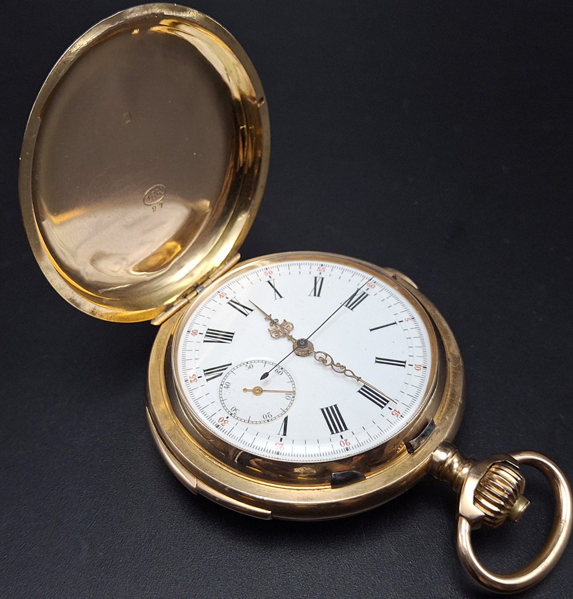 Gold Pocket Watch With Hour And Quarter-hour Repeater And Chronograph Function, Mathey Tissot, 1900-photo-4