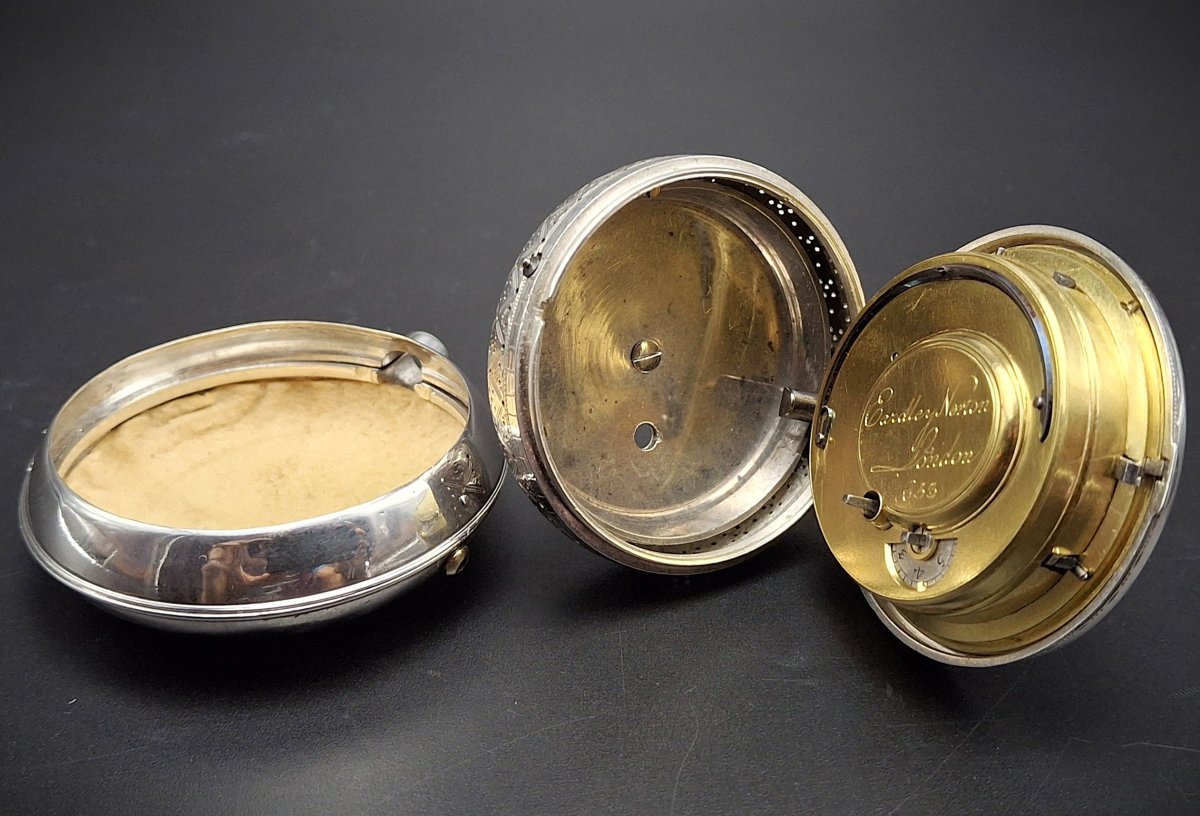 Rare Montre Gousset  échappement a cylindre, répétition et calendrier, fin de 700-photo-4