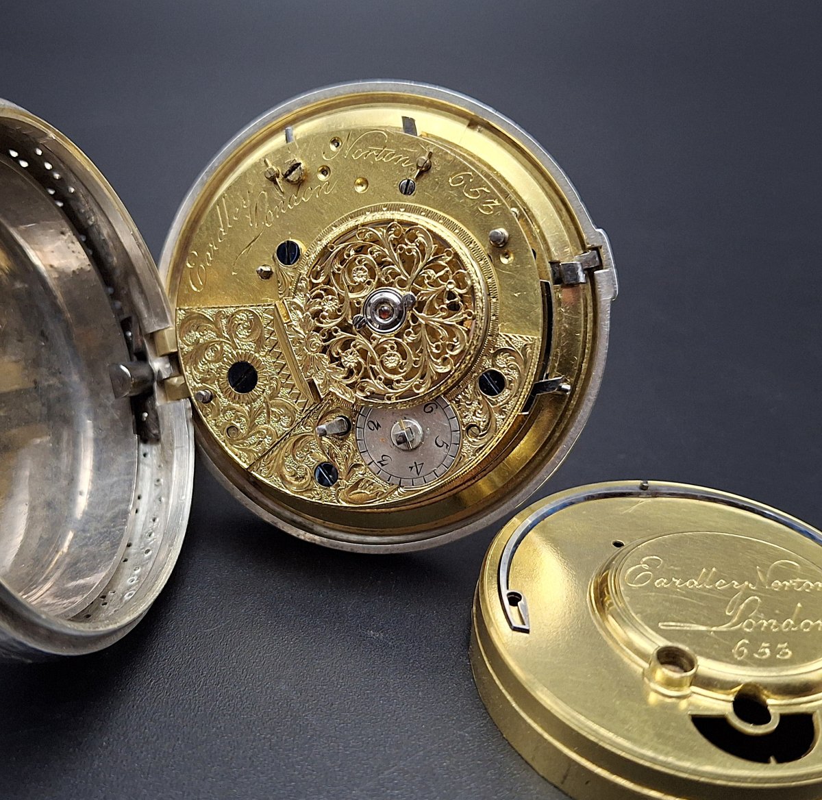 Rare Montre Gousset  échappement a cylindre, répétition et calendrier, fin de 700-photo-6