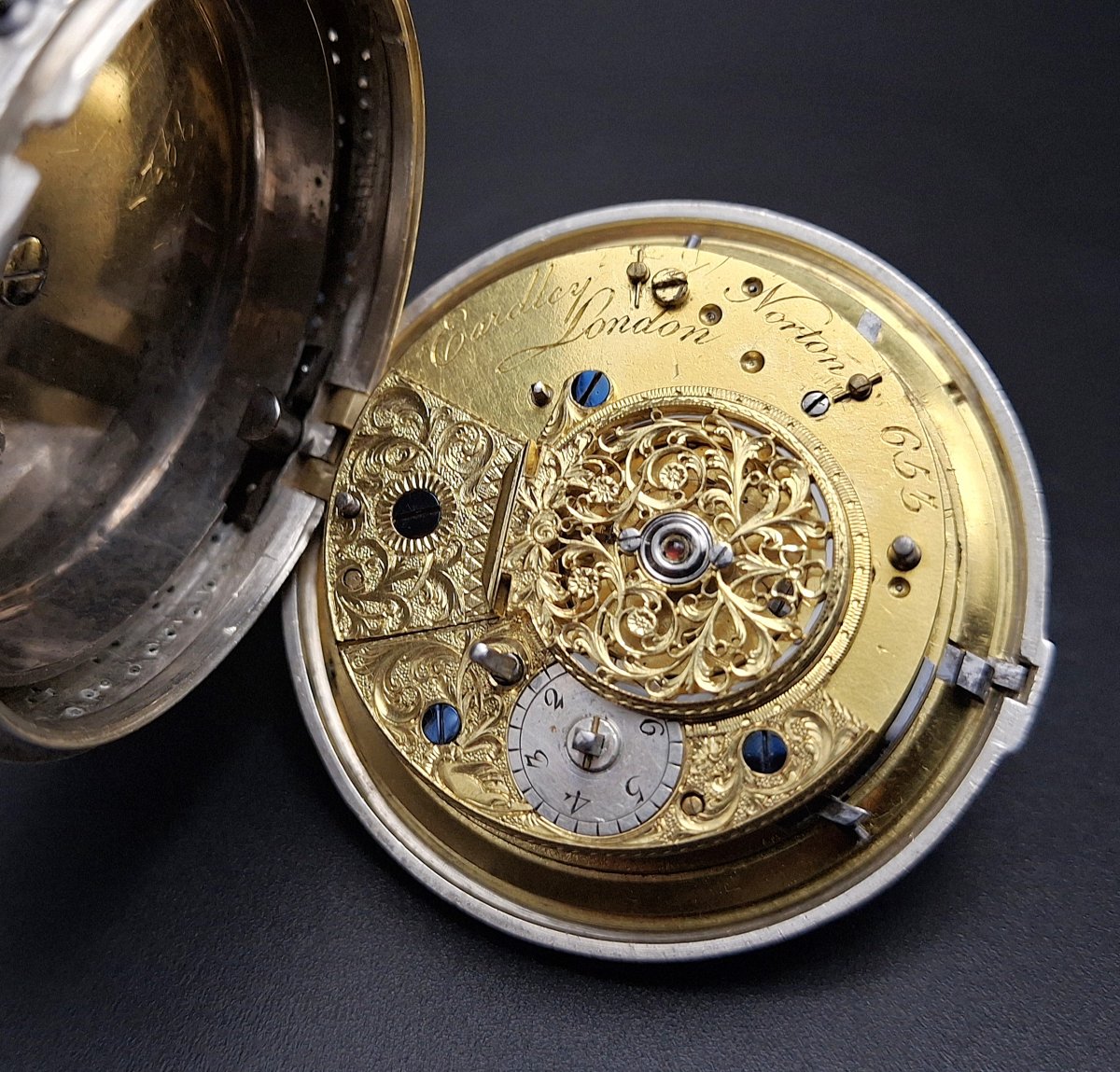 Rare Montre Gousset  échappement a cylindre, répétition et calendrier, fin de 700-photo-7