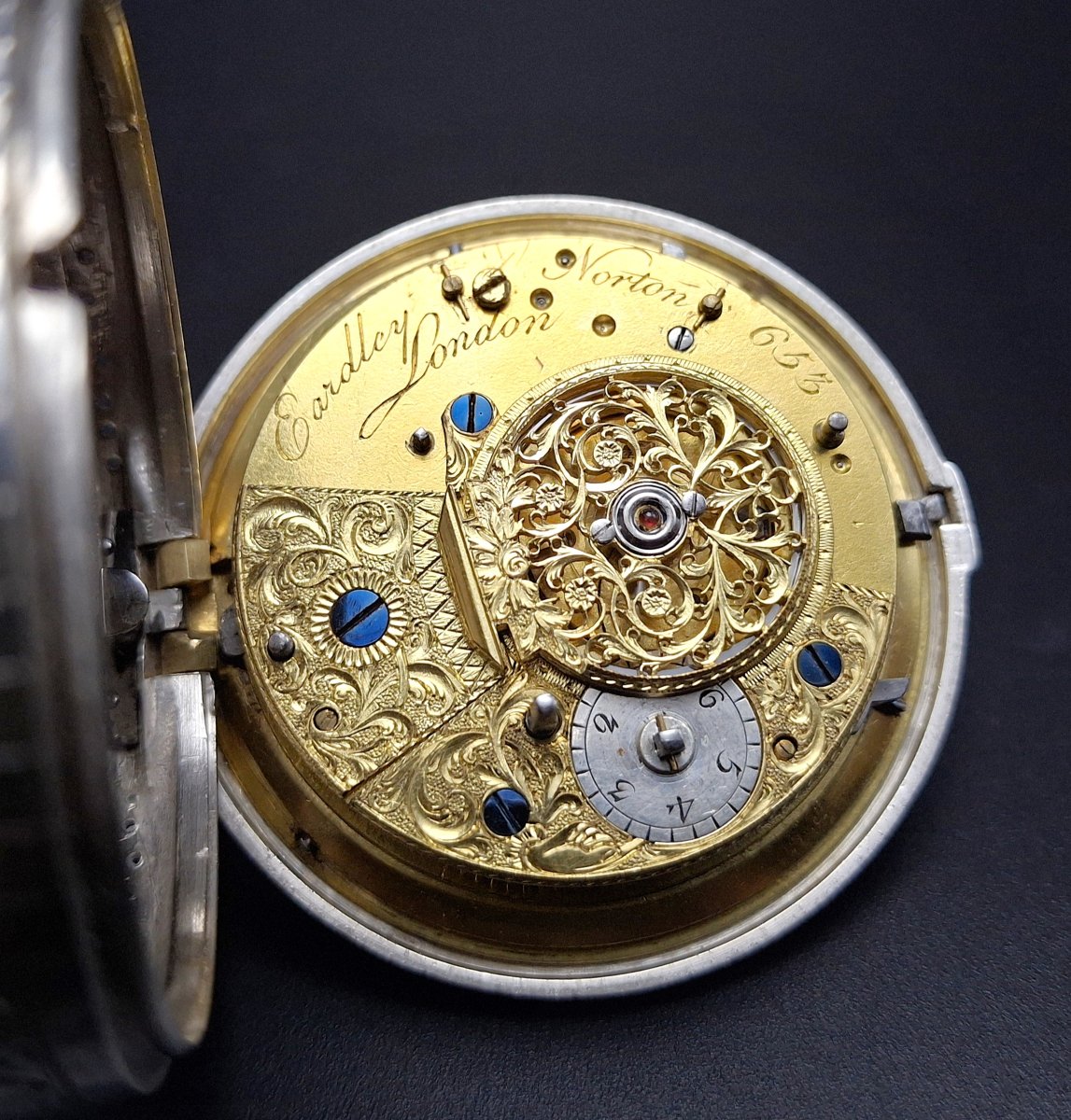 Rare Montre Gousset  échappement a cylindre, répétition et calendrier, fin de 700-photo-8