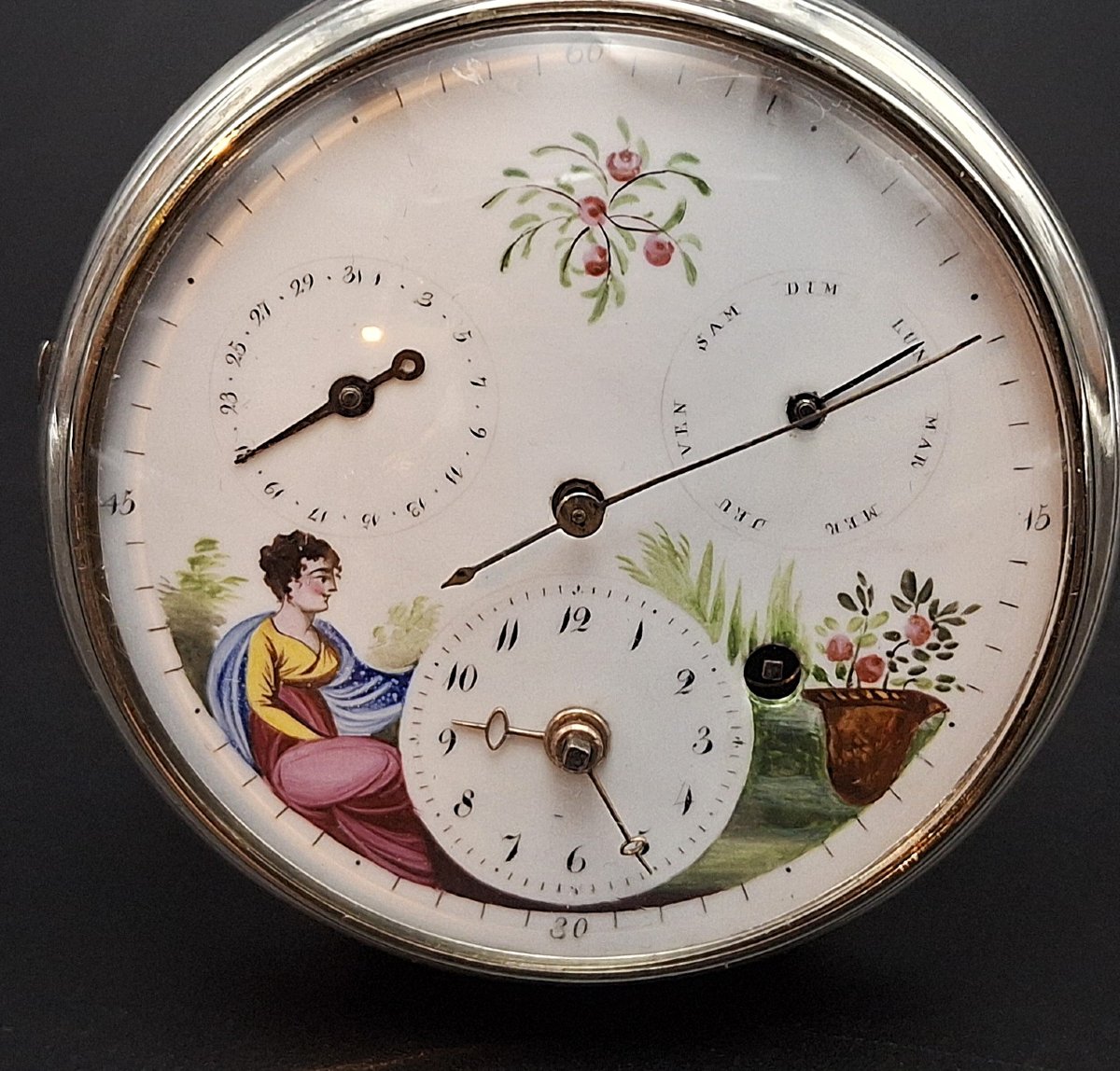 Pocket Watch With Dual Calendar And Hand-painted Dial, Late 18th Century-photo-2