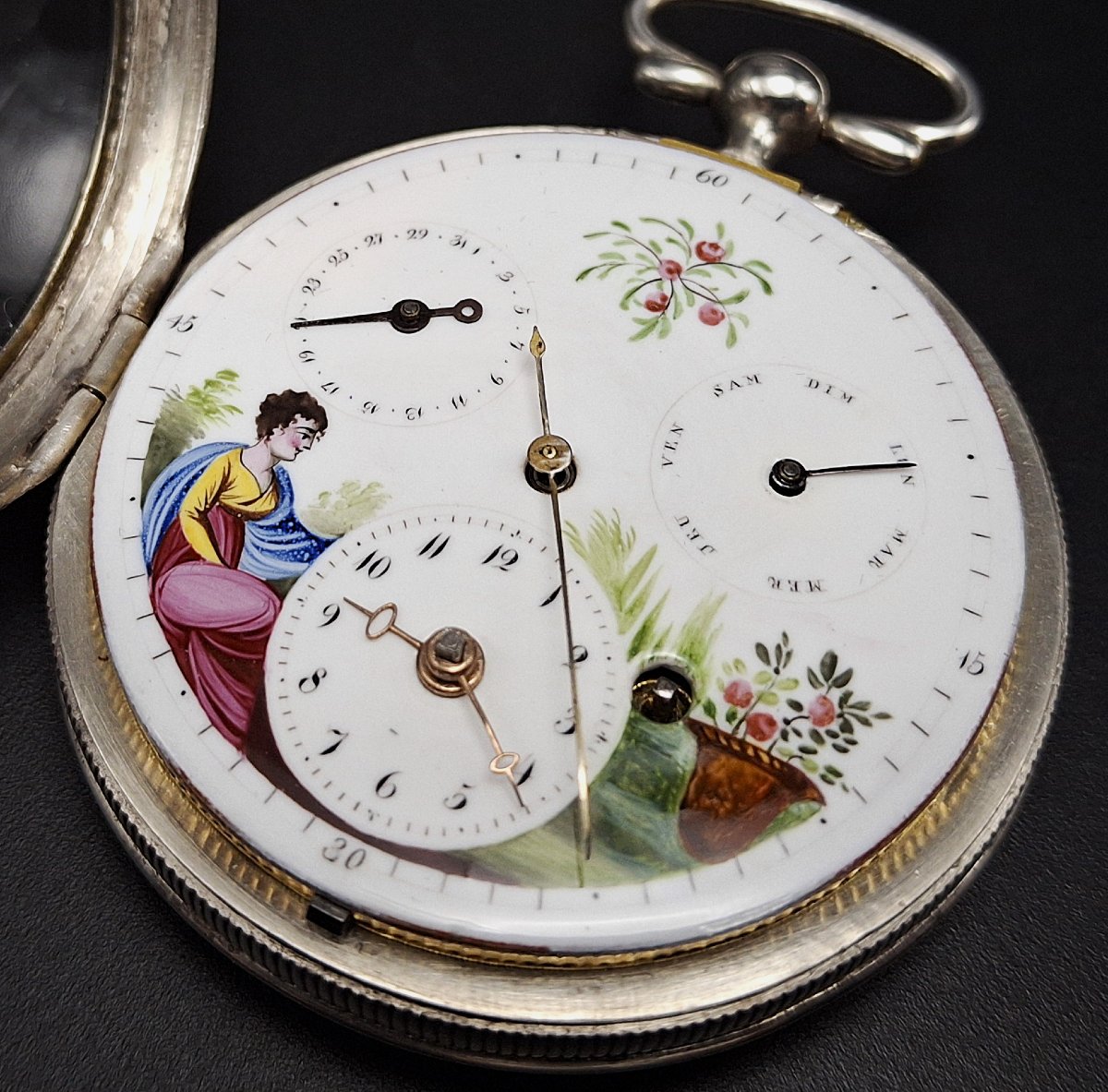 Pocket Watch With Dual Calendar And Hand-painted Dial, Late 18th Century-photo-3