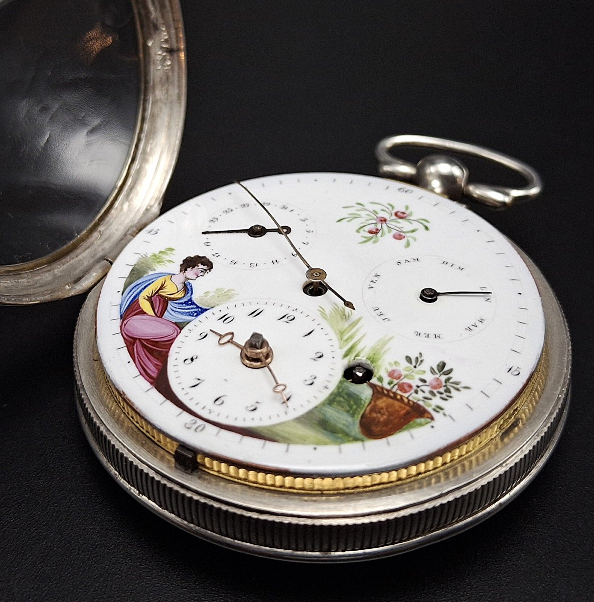 Pocket Watch With Dual Calendar And Hand-painted Dial, Late 18th Century-photo-4