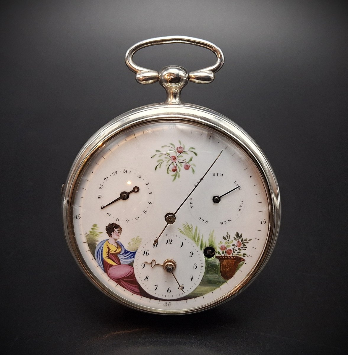 Pocket Watch With Dual Calendar And Hand-painted Dial, Late 18th Century