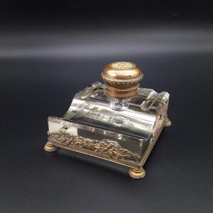 Napoleon III Inkwell In Crystal And Gilded Bronze,