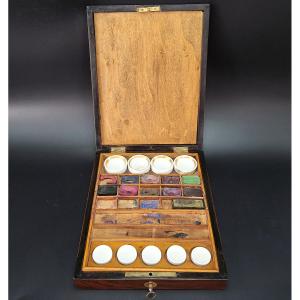 Rare Painter's Box, Watercolor Paints, Historic French Firm Duret, Late 19th Century