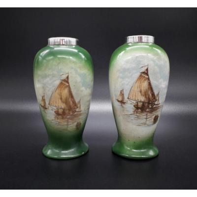 Pair Of Small Vases, Sailboat