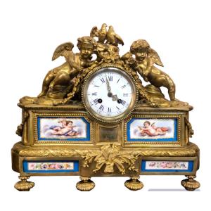 Gilt Bronze Clock With 19th Century Sevres Porcelain Plaques. Perfect Conditions