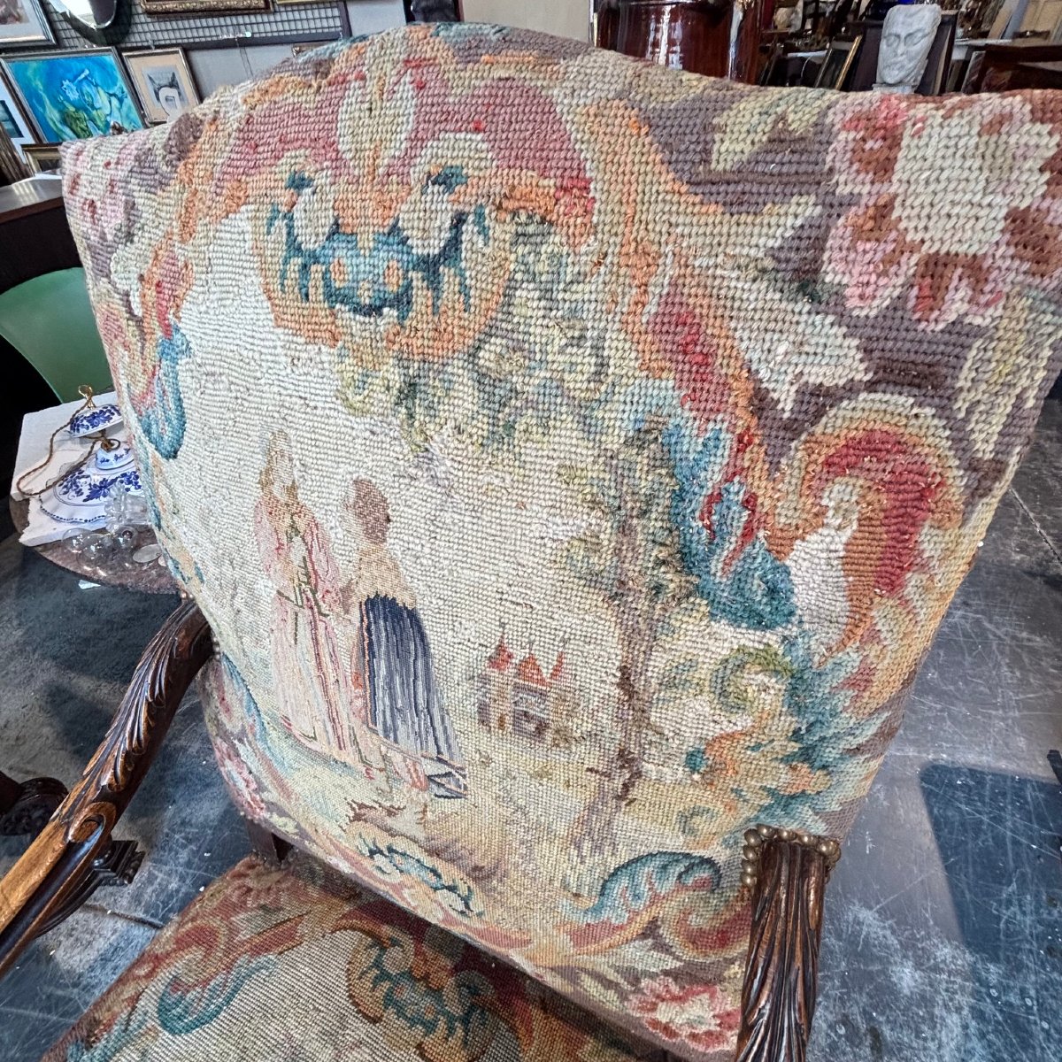 Antique Pair Of Walnut Armchairs, 18th-century France, Upholstered With Aubusson --photo-6