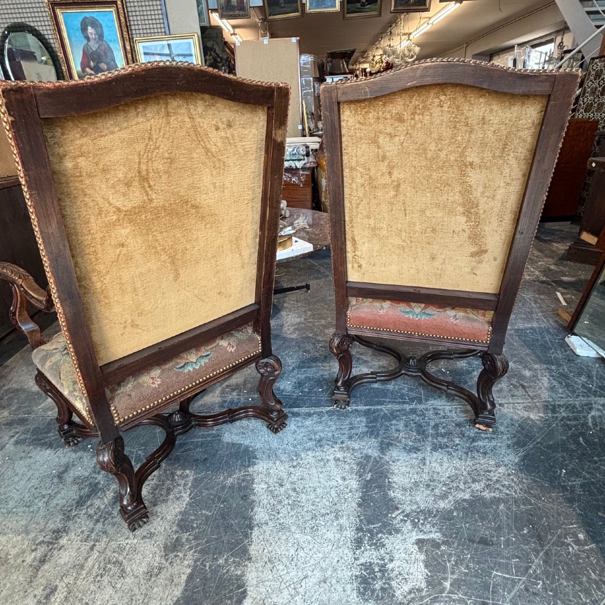 Antique Pair Of Walnut Armchairs, 18th-century France, Upholstered With Aubusson --photo-8