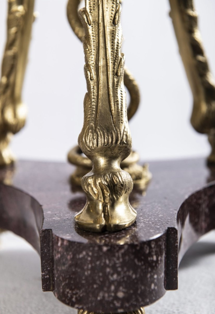Pair Of Tripod-mounted Cassolettes In Imperial Red Porphyry And Finely Chiselled Gilt Bronze, F-photo-2