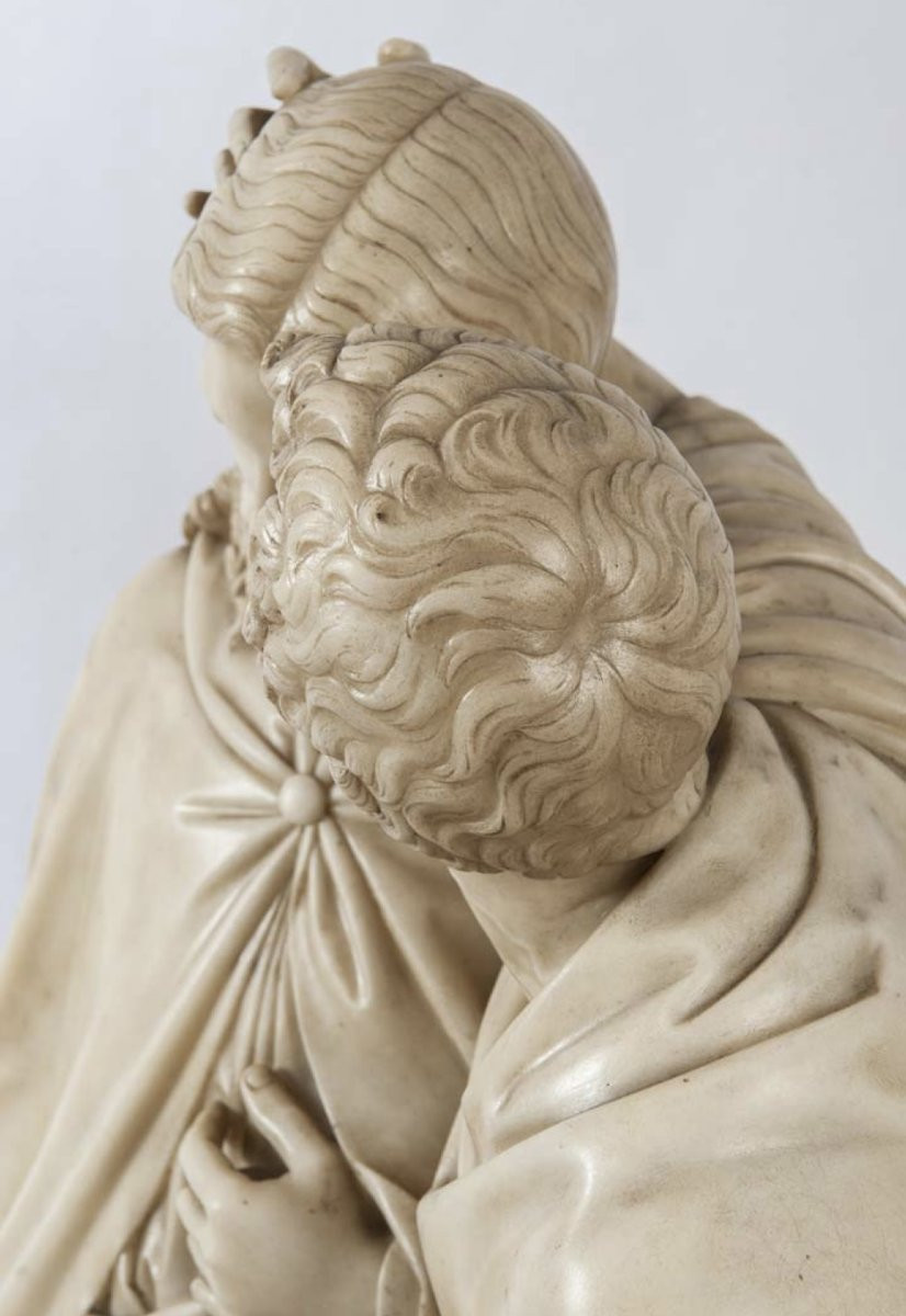 Groupe sculpté en marbre de Carrare représentant le Baiser de Judas-photo-3