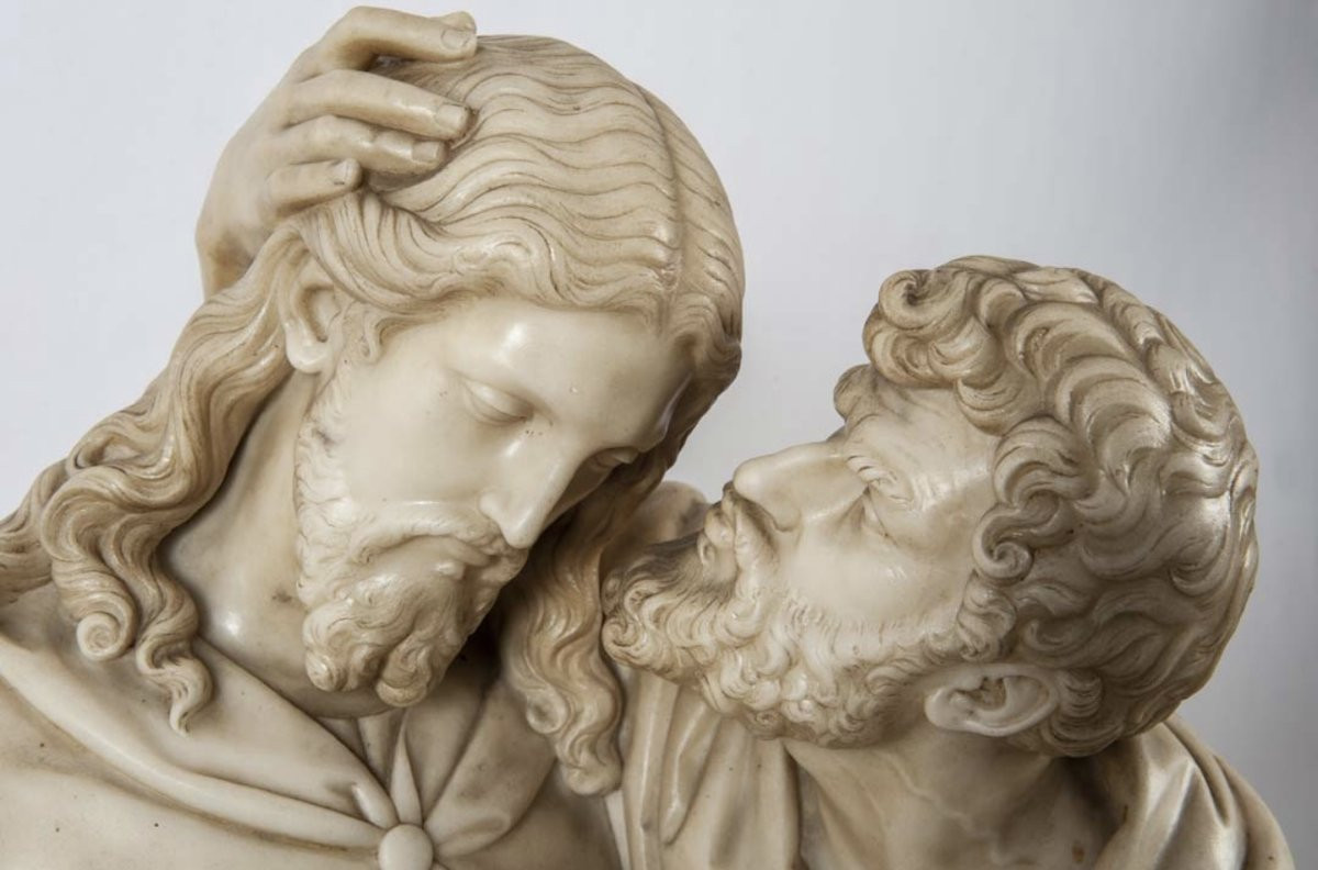 Groupe sculpté en marbre de Carrare représentant le Baiser de Judas-photo-4