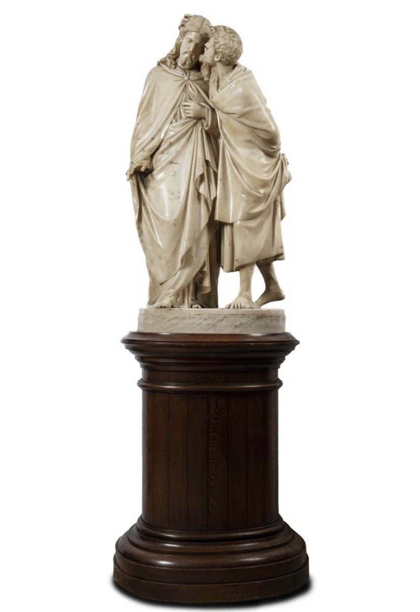 Groupe sculpté en marbre de Carrare représentant le Baiser de Judas