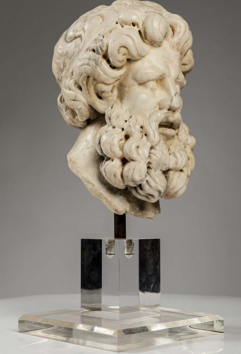 Bearded Male Head In White Marble-photo-4