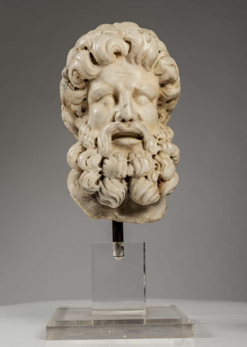 Bearded Male Head In White Marble