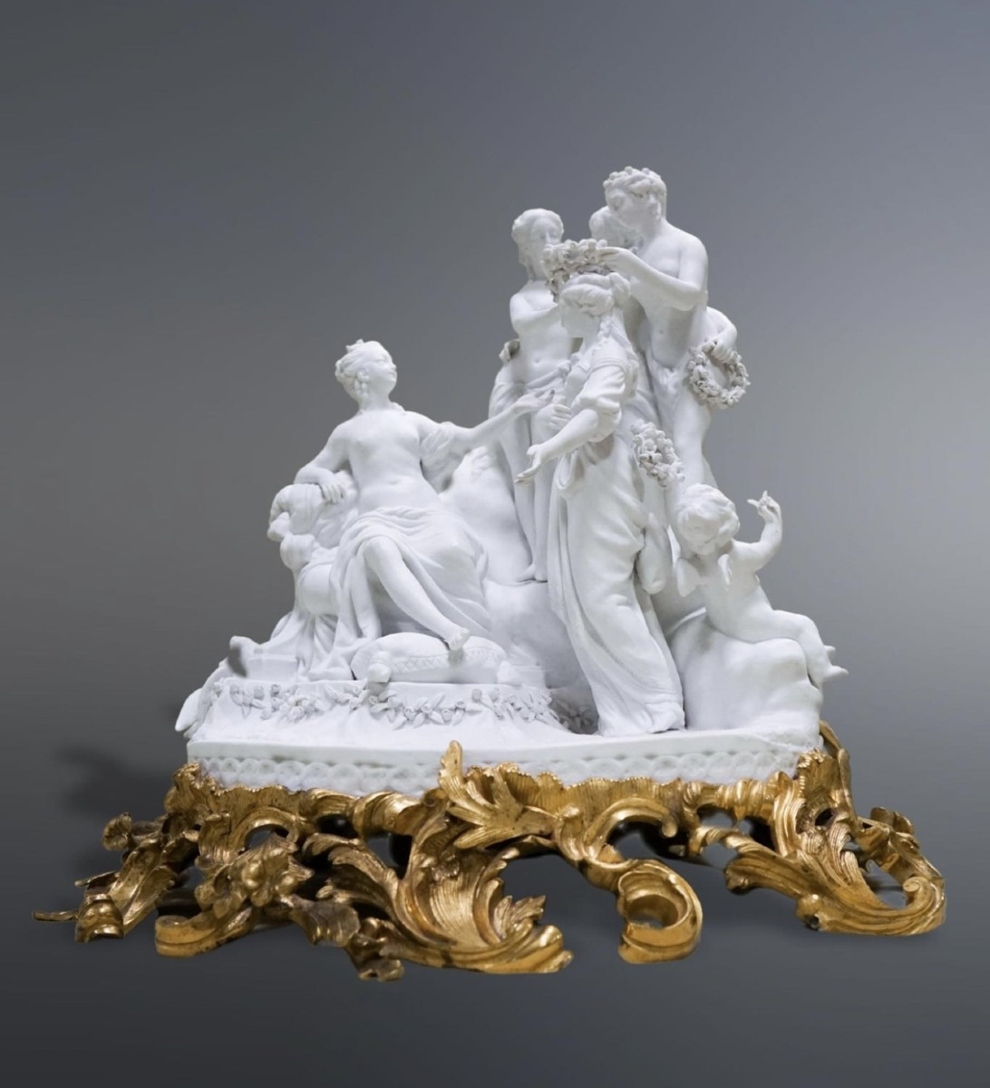 Biscuit Porcelain Group With Gilt Bronze Base