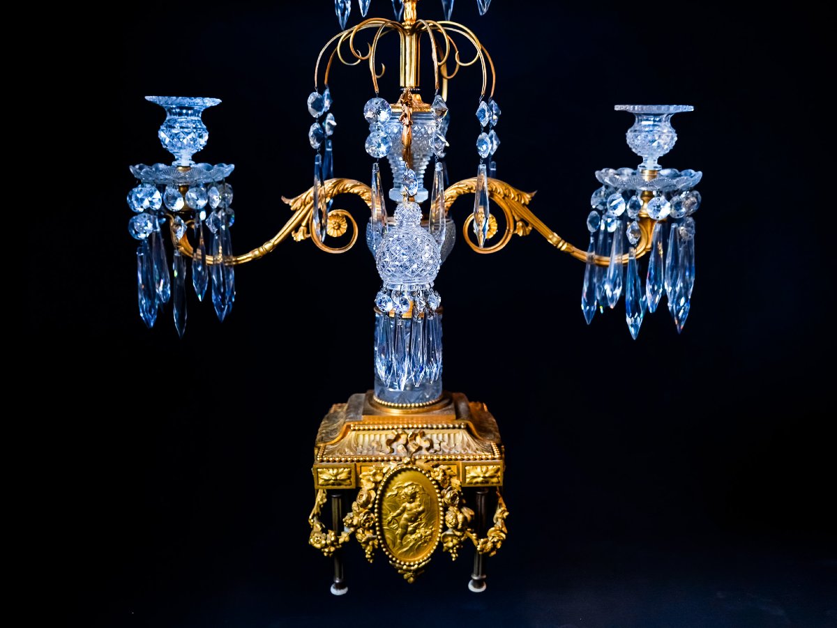 Pair Of French Girandoles In Cut Crystal And Gilt Bronze, Signed F. Barbedienne, Paris – France-photo-1