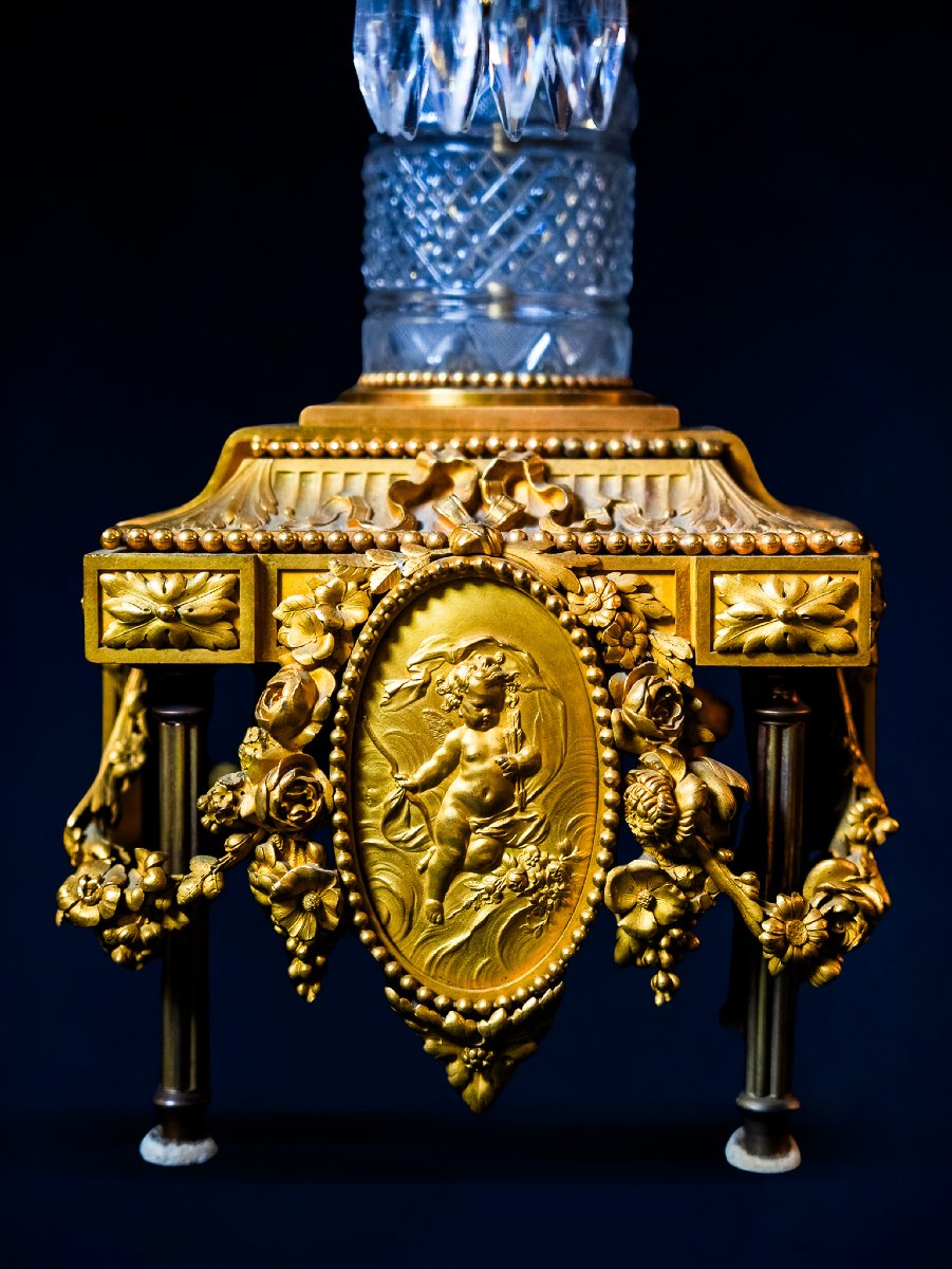 Pair Of French Girandoles In Cut Crystal And Gilt Bronze, Signed F. Barbedienne, Paris – France-photo-2
