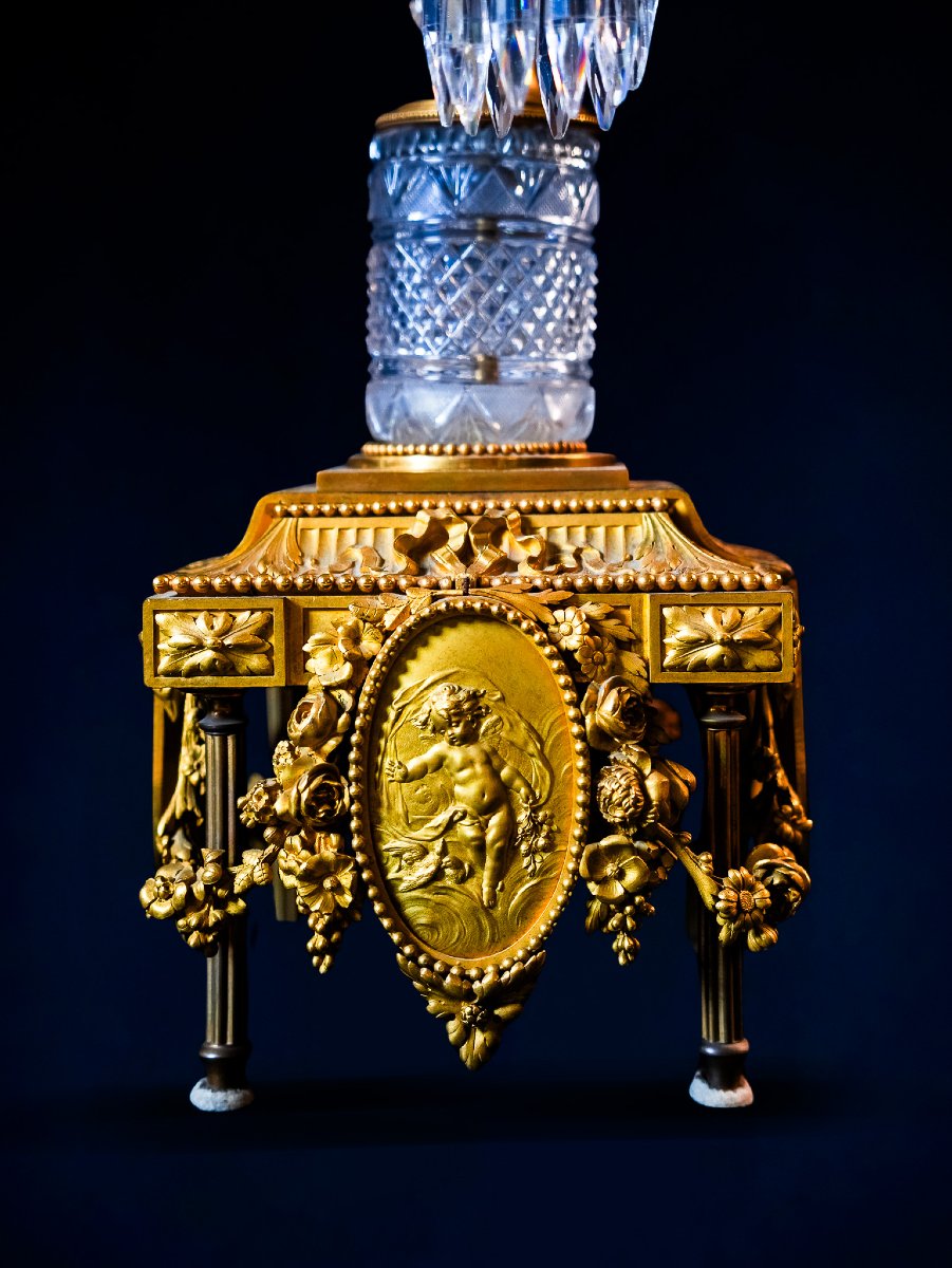 Pair Of French Girandoles In Cut Crystal And Gilt Bronze, Signed F. Barbedienne, Paris – France-photo-3