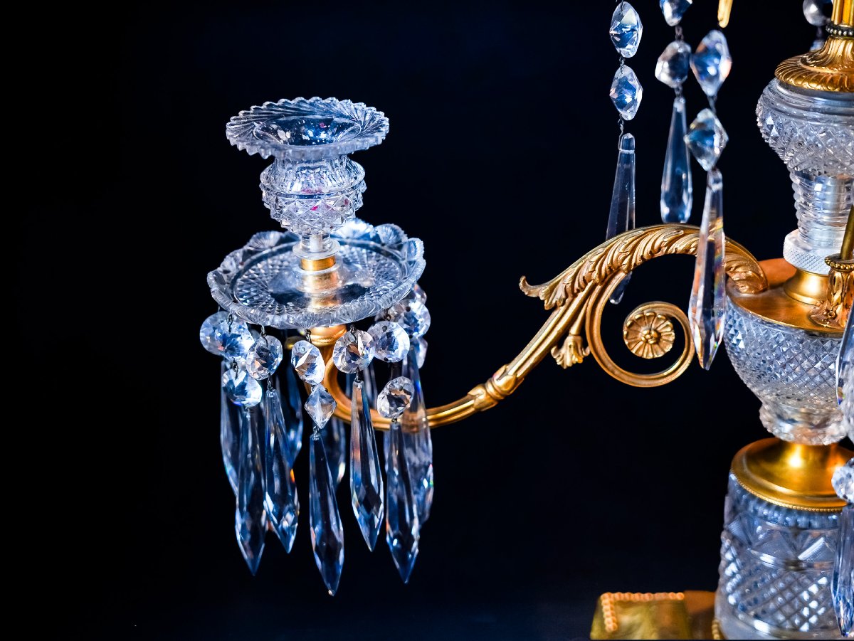 Pair Of French Girandoles In Cut Crystal And Gilt Bronze, Signed F. Barbedienne, Paris – France-photo-5