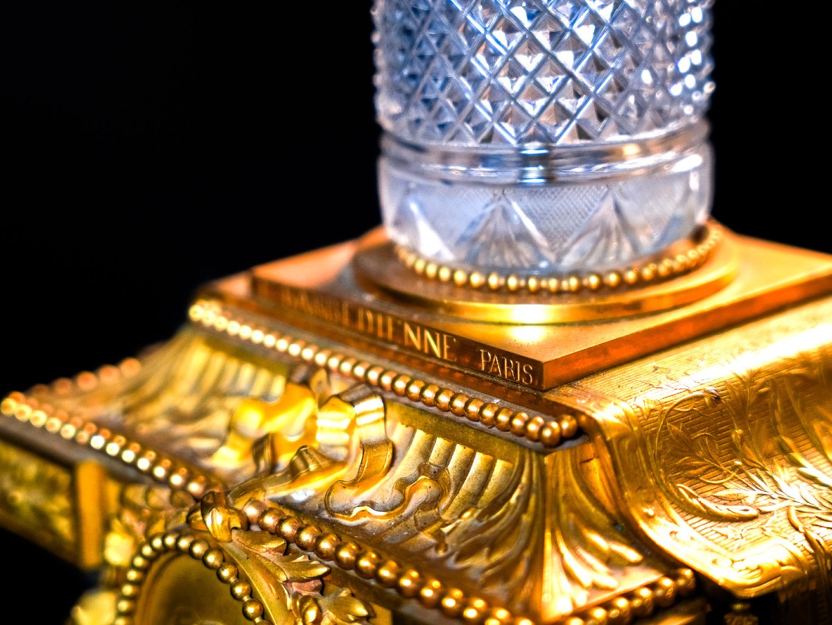 Pair Of French Girandoles In Cut Crystal And Gilt Bronze, Signed F. Barbedienne, Paris – France-photo-6