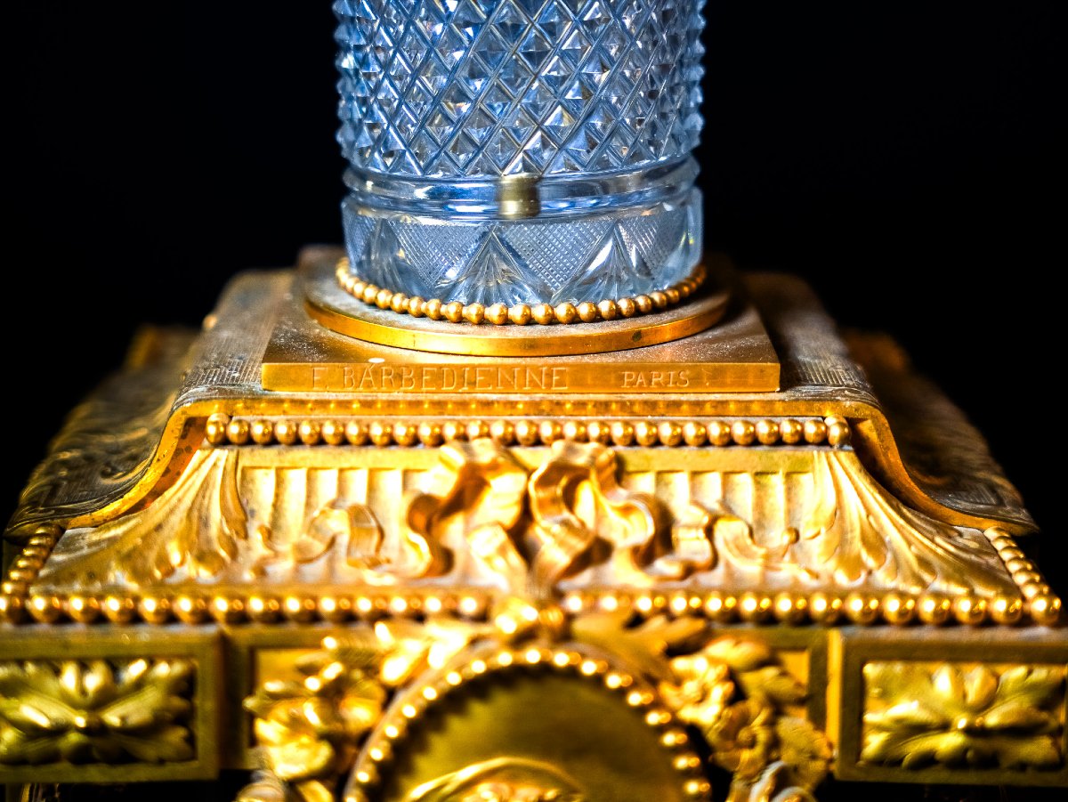 Pair Of French Girandoles In Cut Crystal And Gilt Bronze, Signed F. Barbedienne, Paris – France-photo-8