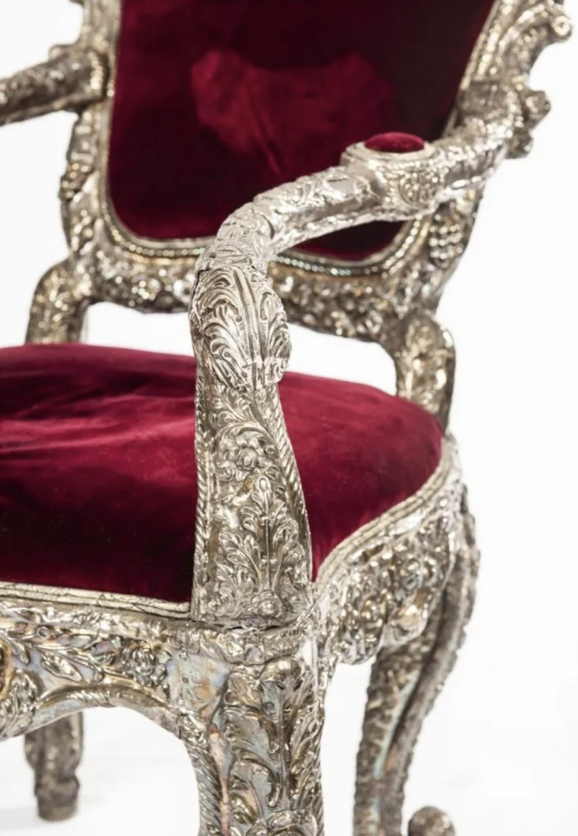 Fauteuil ottoman en bois sculpté et plaqué d’argent, Turquie, fin XIXe – début XX-photo-3