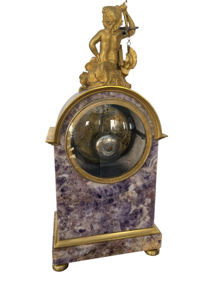 Amethyst Mantel Clock With Astronomical Dial And Gilt Bronze Ornaments-photo-2