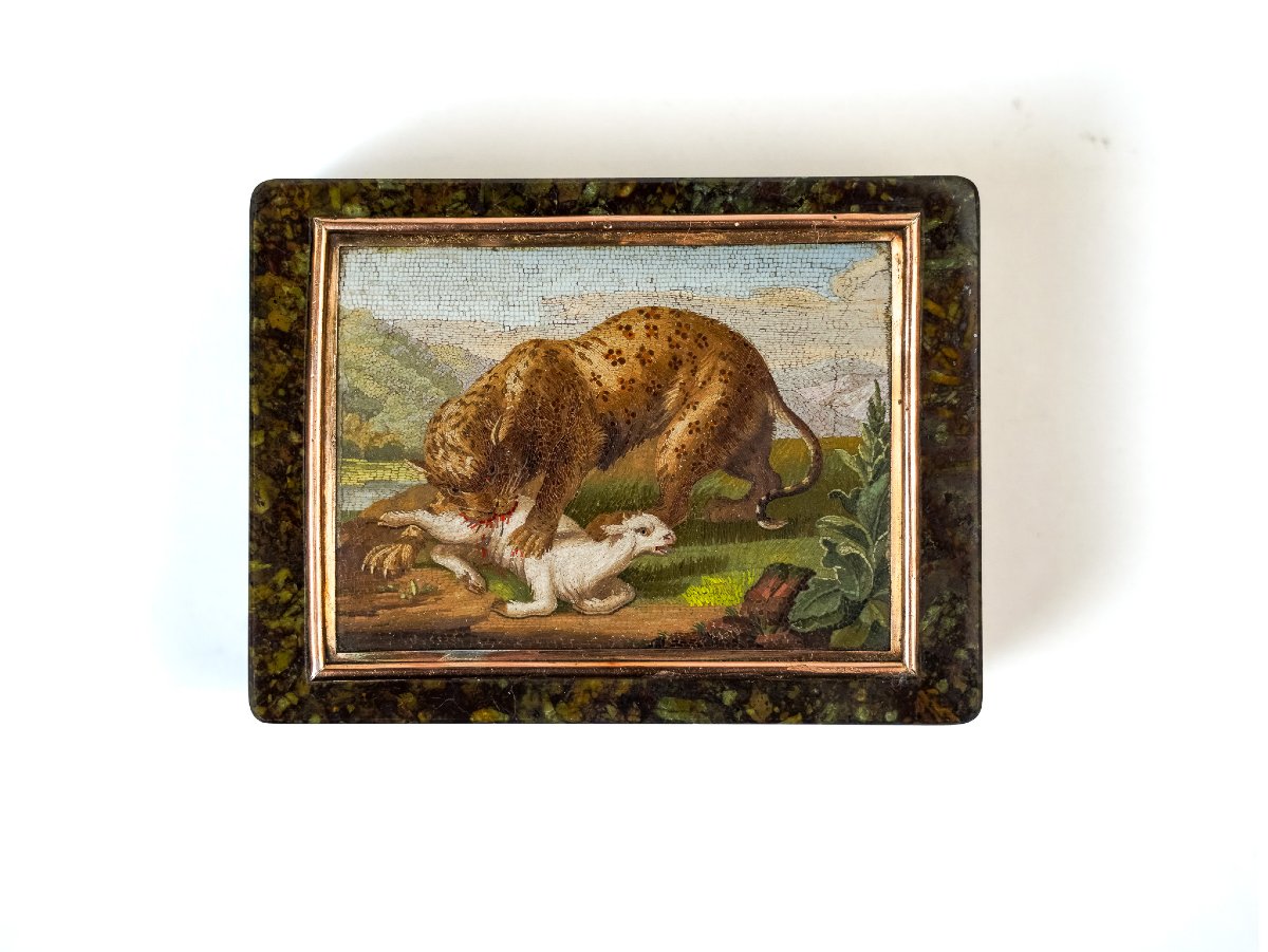 Green Serpentine Snuffbox With Micromosaic – Rome, Late 18th / Early 19th Century-photo-2