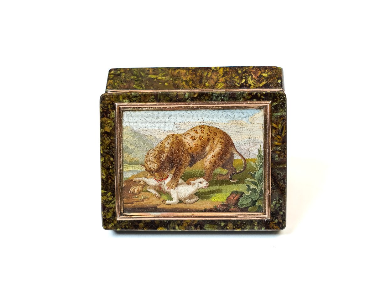 Green Serpentine Snuffbox With Micromosaic – Rome, Late 18th / Early 19th Century-photo-3