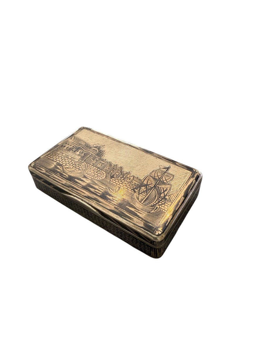 Russian Niello Silver Snuff Box, Moscow, 1883