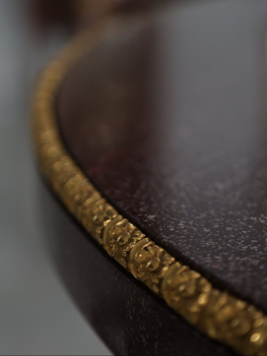 Center Table In Patinated And Gilt Bronze With Egyptian Red Porphyry Top, France, Empire Period-photo-3