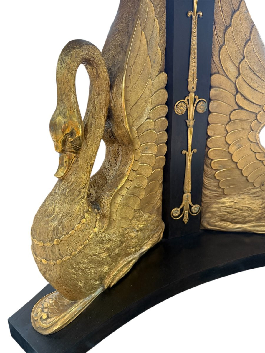 Center Table In Patinated And Gilt Bronze With Egyptian Red Porphyry Top, France, Empire Period-photo-4