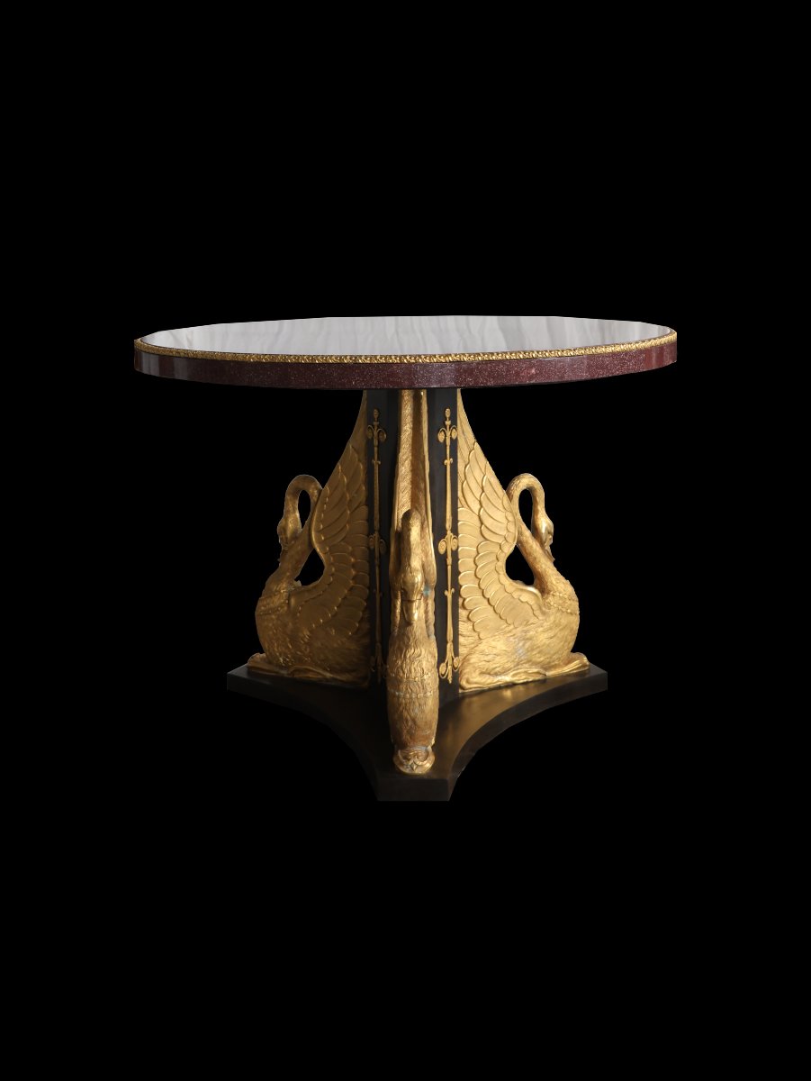 Center Table In Patinated And Gilt Bronze With Egyptian Red Porphyry Top, France, Empire Period-photo-2