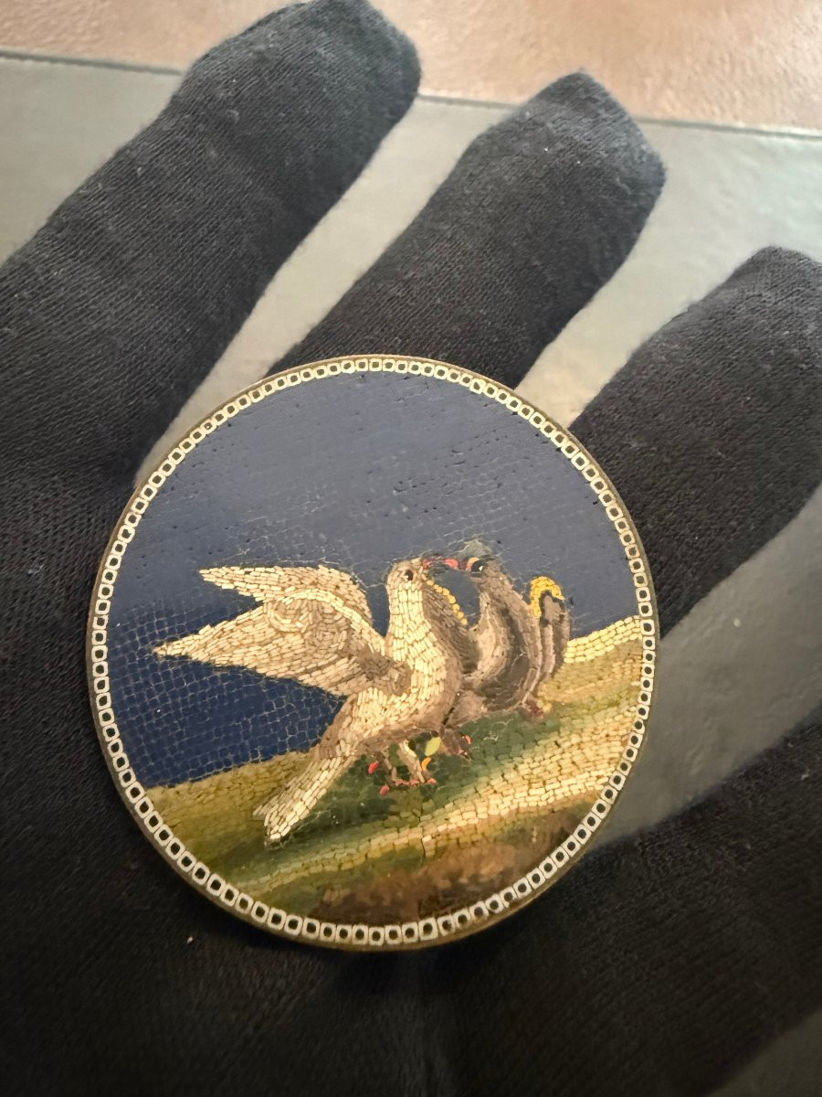 Roman Micromosaic With Doves, Early 19th Century-photo-3