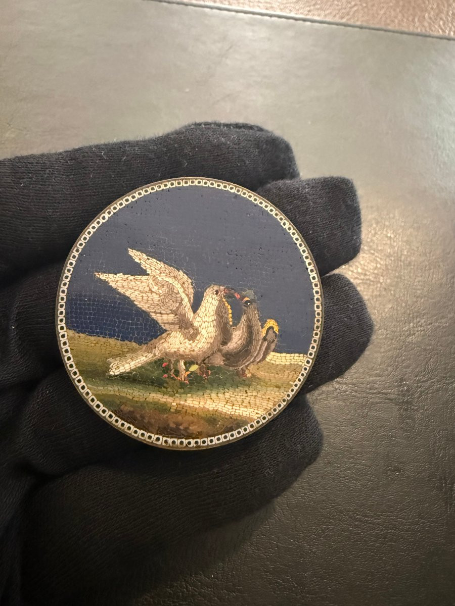 Roman Micromosaic With Doves, Early 19th Century-photo-4