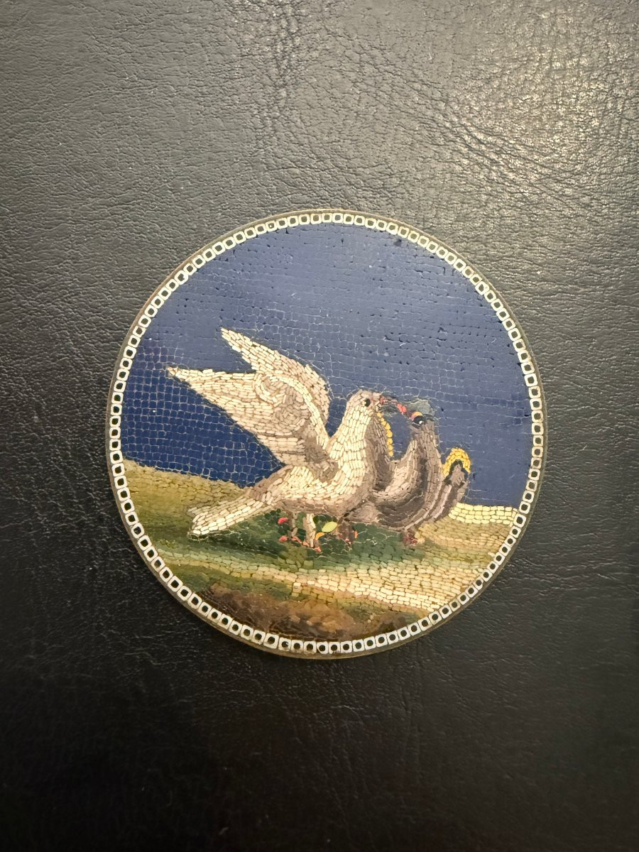 Roman Micromosaic With Doves, Early 19th Century-photo-1