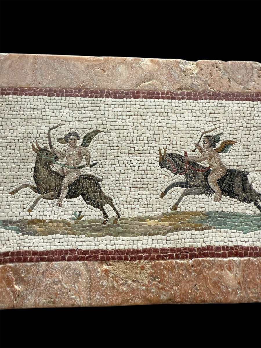 Micromosaïque romaine avec amours sur boucs  Rome, première moitié du XIXe siècle-photo-4
