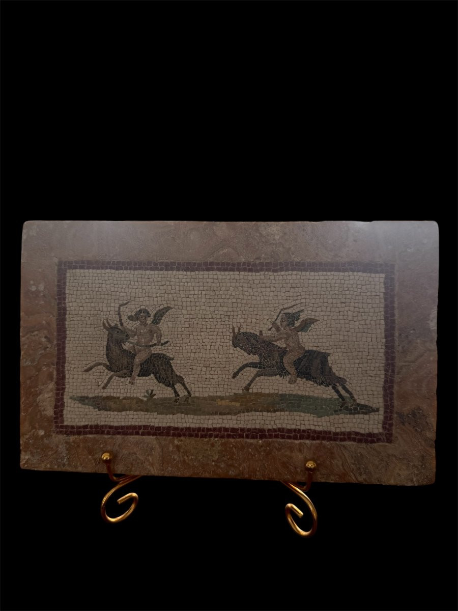 Micromosaïque romaine avec amours sur boucs  Rome, première moitié du XIXe siècle-photo-2
