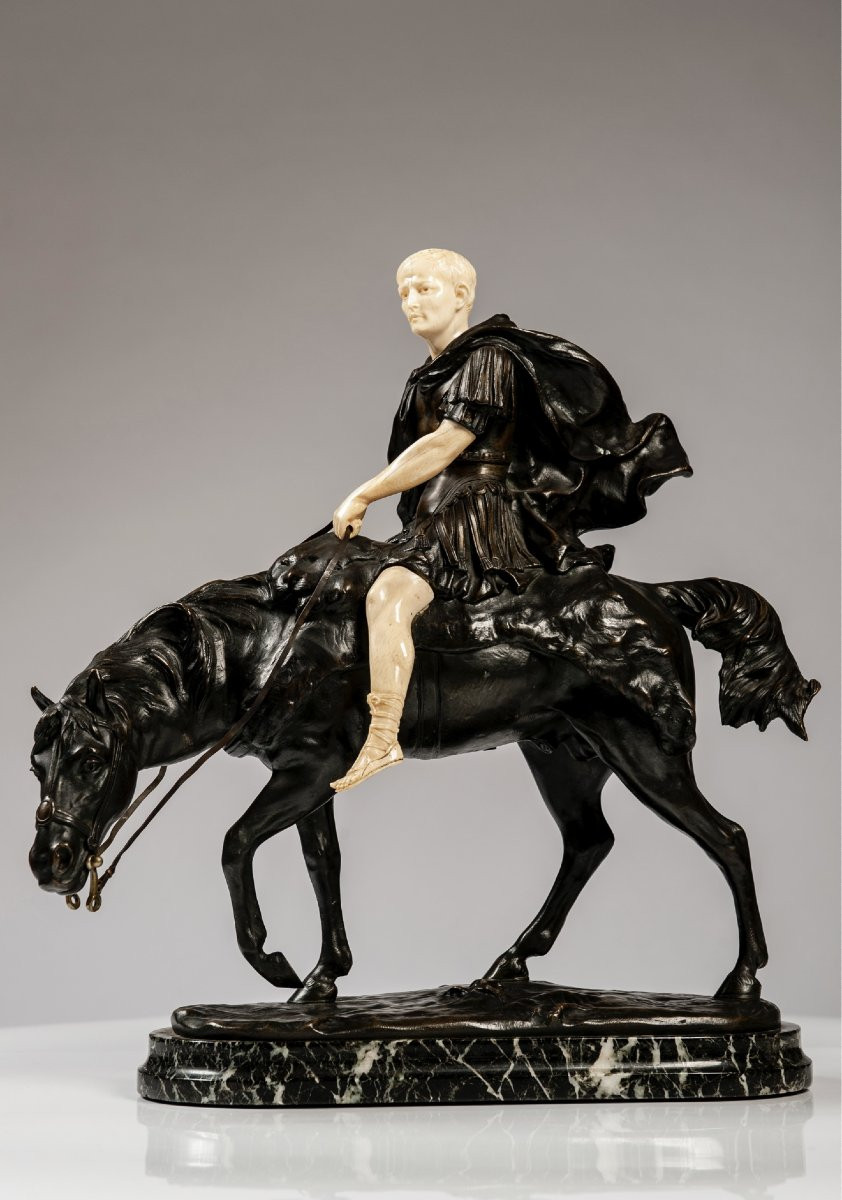 Sculpture en bronze patiné et ivoire, signée B. Nannini  Italie, première moitié du XIXe siècle-photo-3