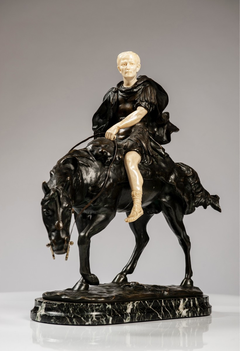 Sculpture en bronze patiné et ivoire, signée B. Nannini  Italie, première moitié du XIXe siècle