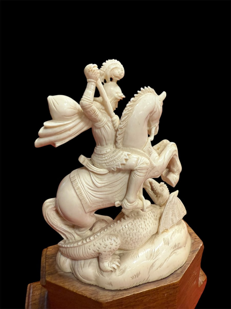 Ivory Sculpture Of Saint George Slaying The Dragon-photo-4