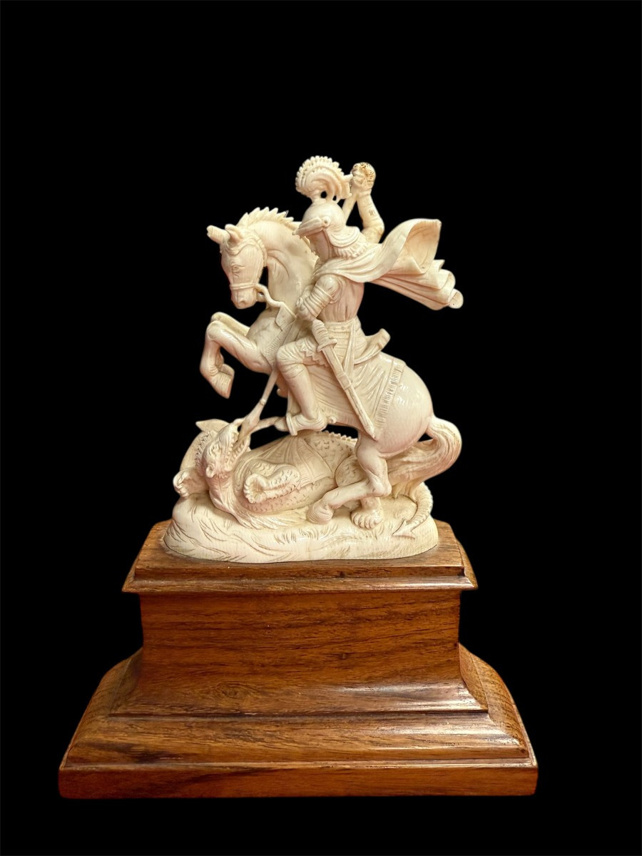 Ivory Sculpture Of Saint George Slaying The Dragon