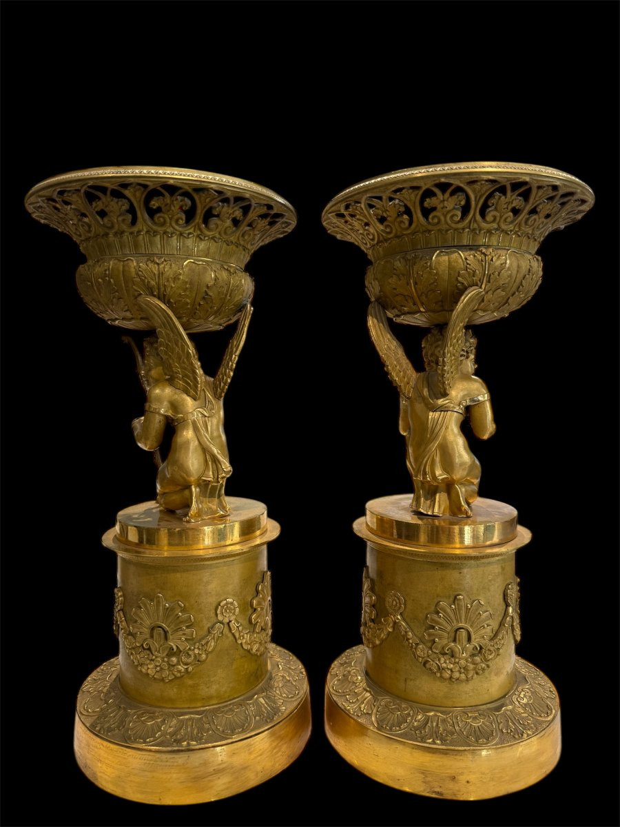 Pair Of Gilt Bronze Cassolettes, Signed Thomire à Paris-photo-4