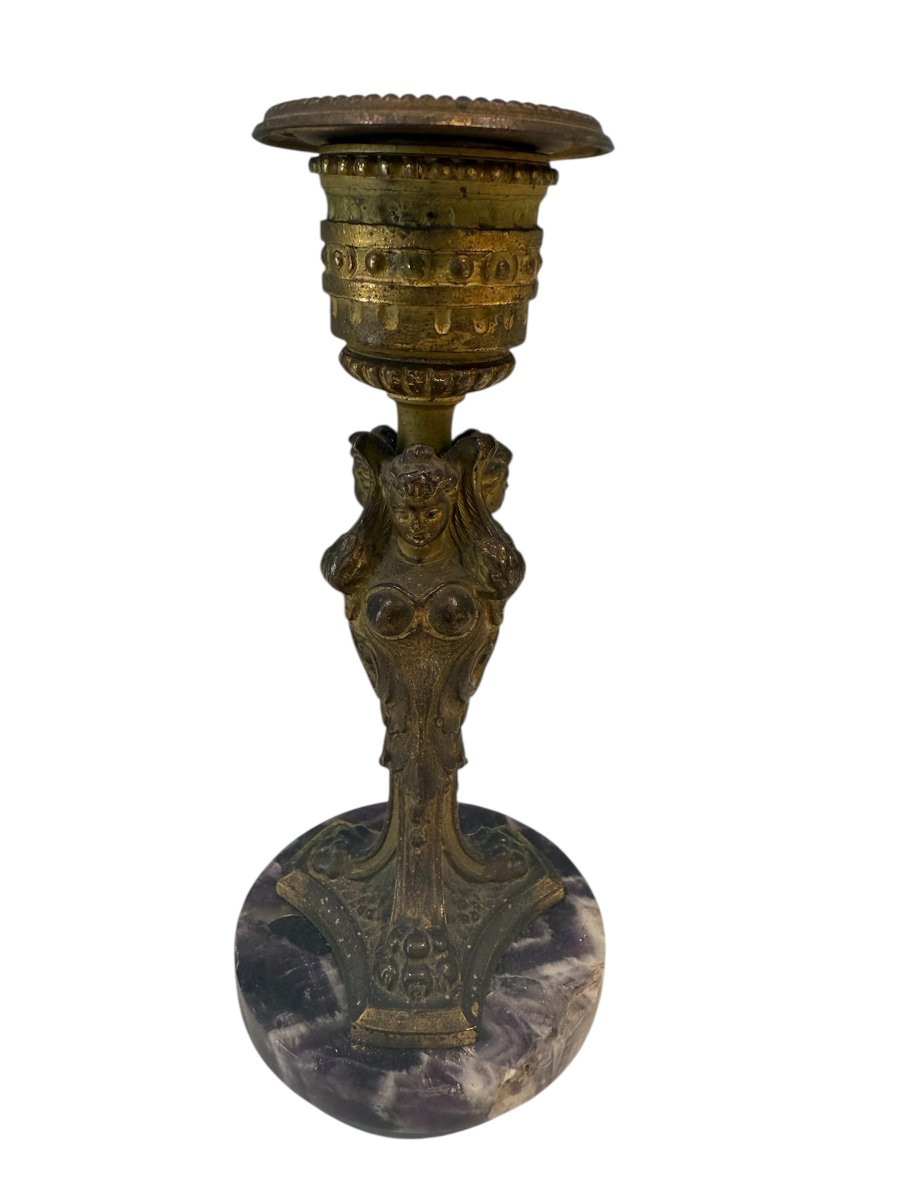 English Mantelpiece Clock Garniture In Witchwood Porcelain, Gilt Bronze And Blue John -photo-2