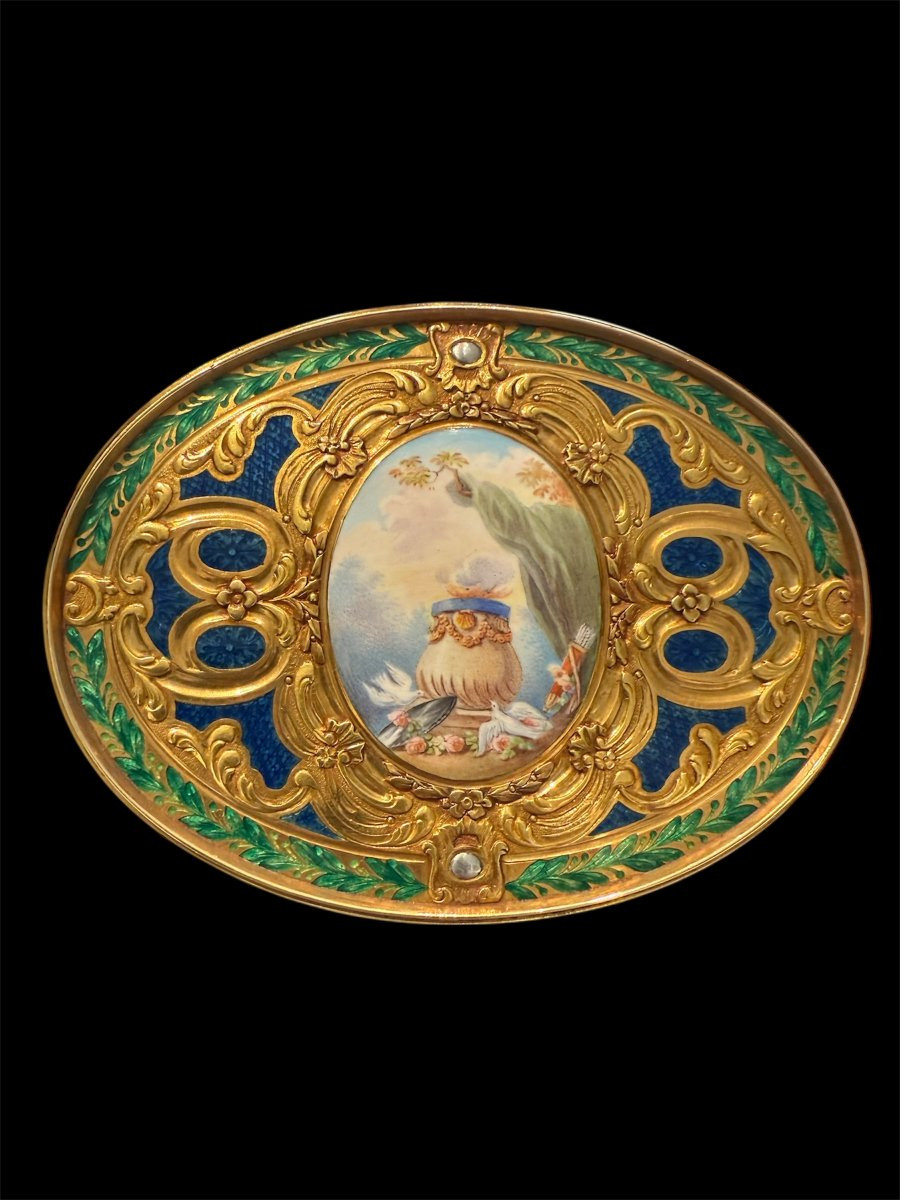 Tabatière française en or, émaux et miniatures signées “Comiot”-photo-5