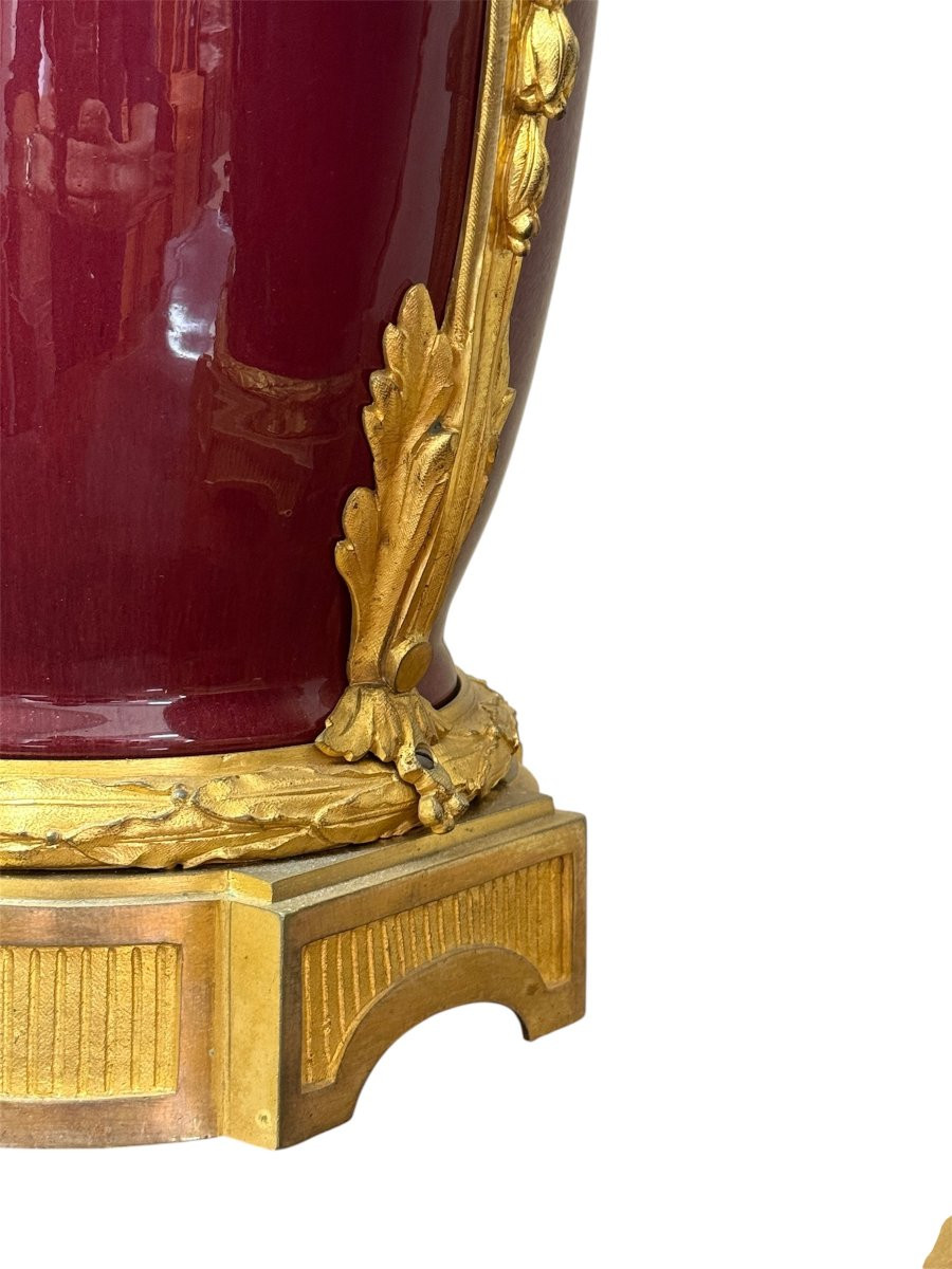 Pair Of French “sang-de-boeuf” Porcelain Vases With Gilt Bronze Mounts, 19th Century-photo-5