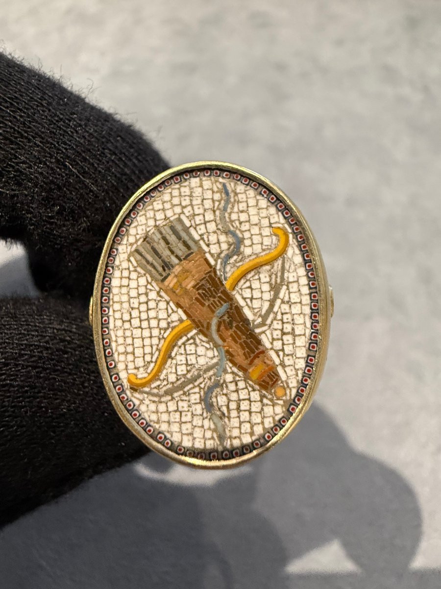 Gold Ring With Micromosaic, Rome, Late 18th  Century, Attributed To Giacomo Raffaelli-photo-2